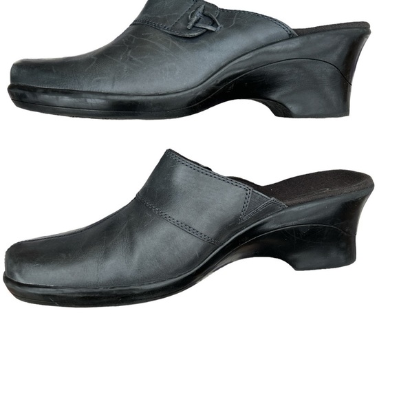 Clarks Flamingo Leather Toggle Slip On Clogs Dark Charcoal Gray Women’s Size 10M - Picture 3 of 8
